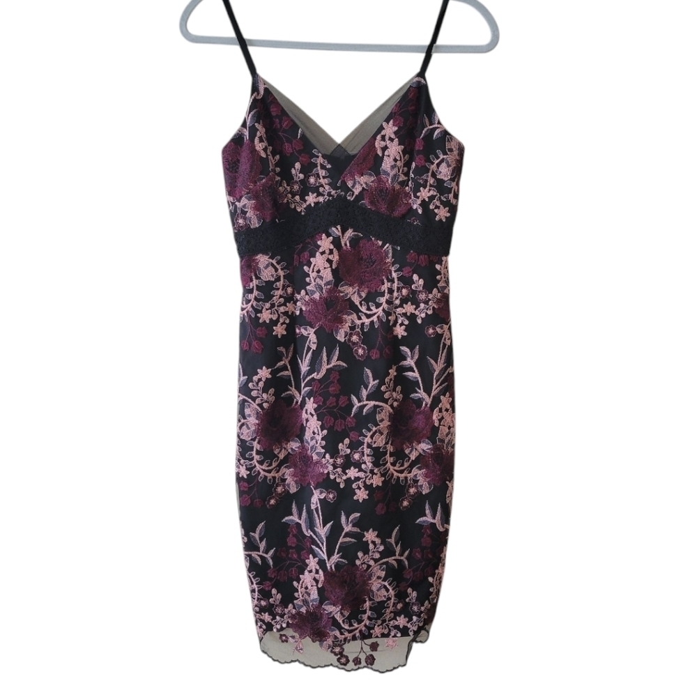 NWT WHBM Black and Pink Embroidered Dress‎ Size 00